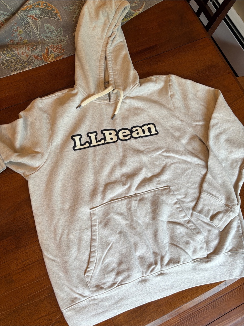 L.L. Bean Heathered off-white Hoodie with black outlined logo